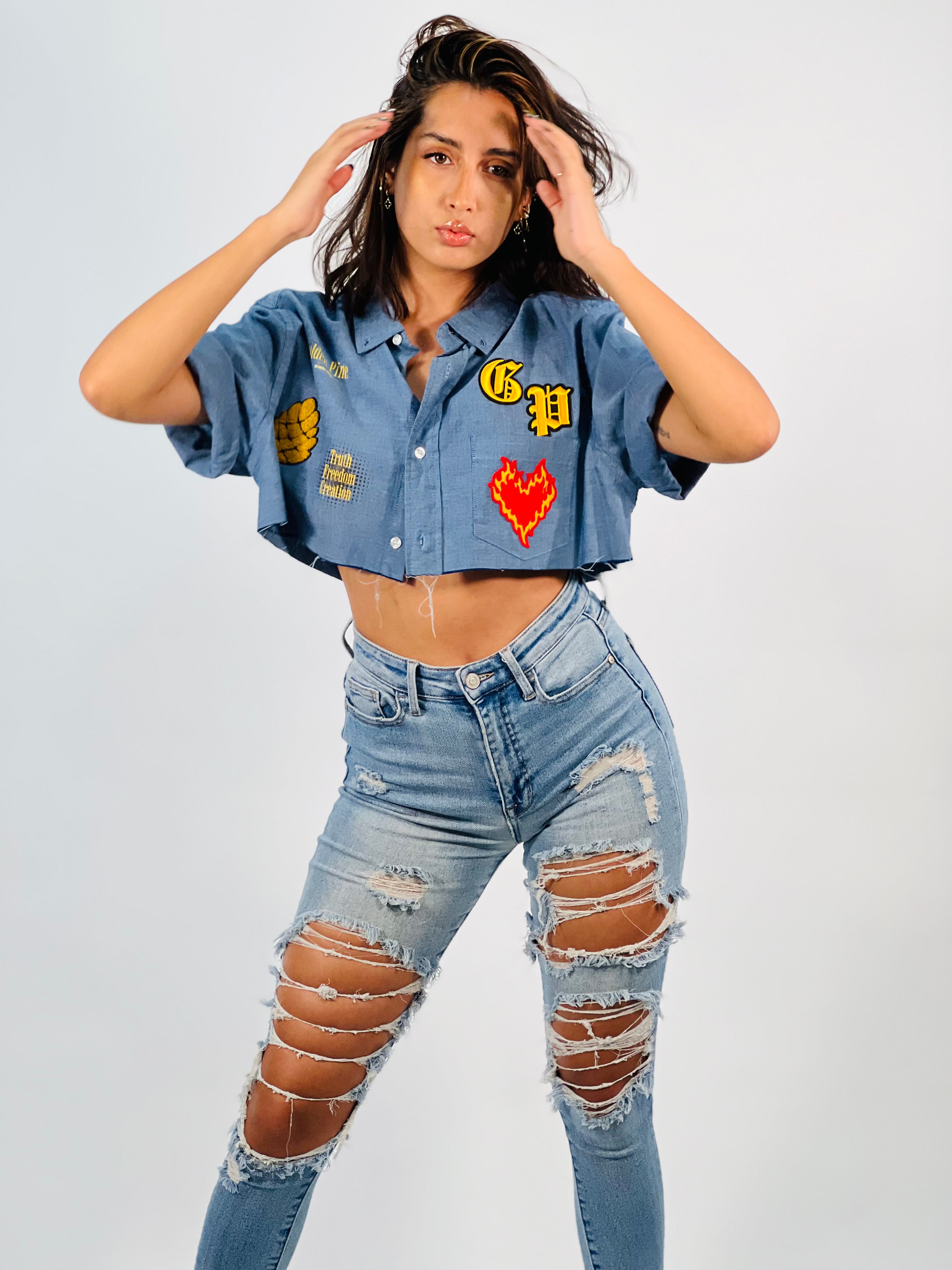 Women's cropped button up