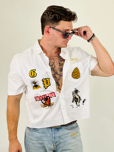 White- Cowboy love Cropped button up