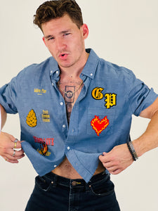 Men's summer love cropped button up