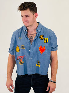 Men's summer love cropped button up