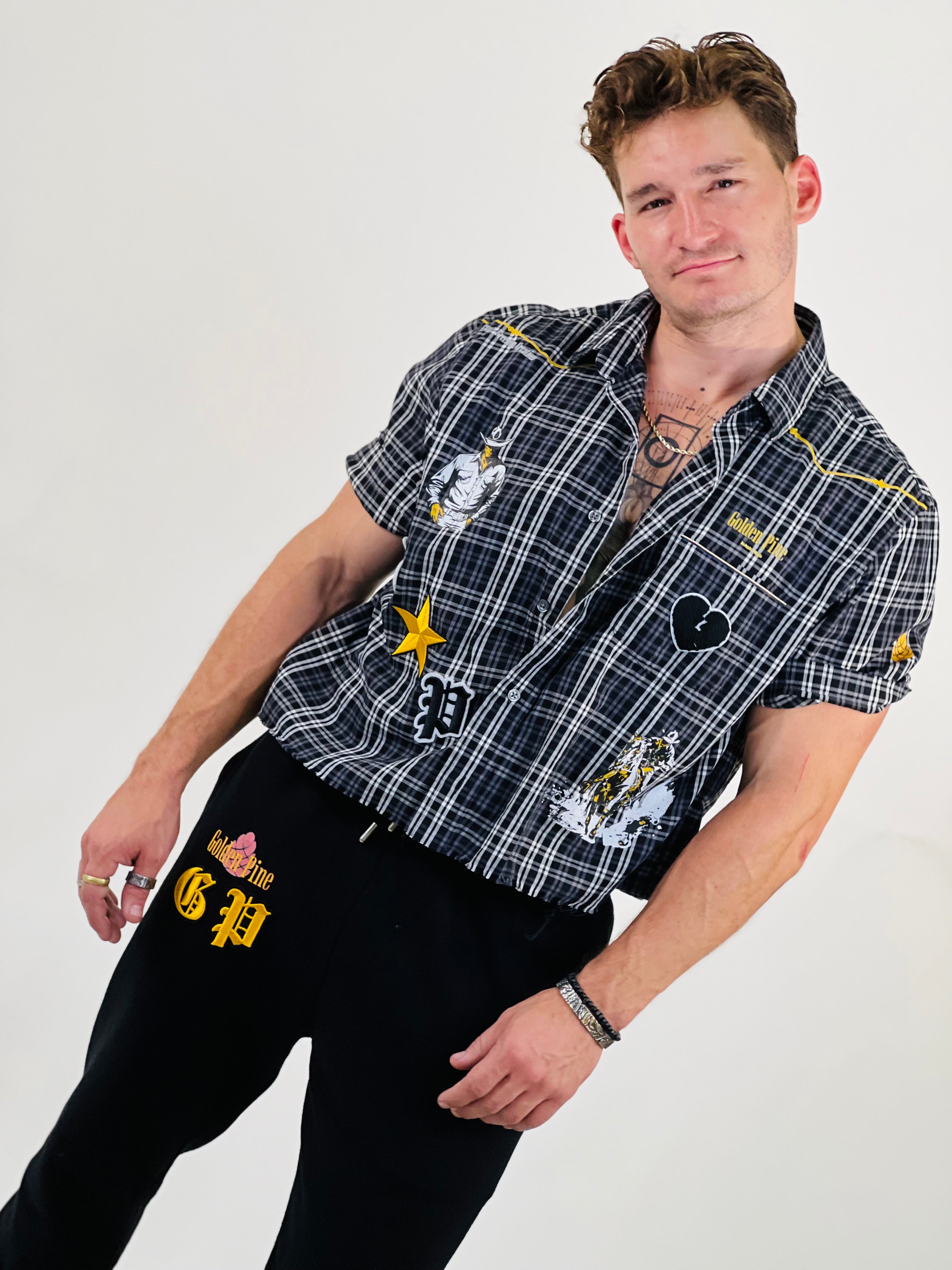 Men's Black cowboy love button up